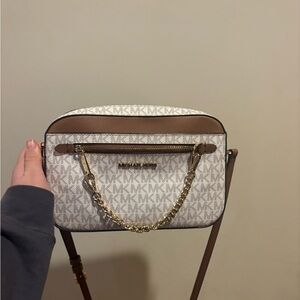 Michael Kors White and Brown Crossbody Bag